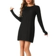 thumbnail image 1 of INSPIRE CHIC Women's Loungewear Long Sleeve Stripe Sleepshirts Crewneck Nightgown Dress with Pockets S Black, 1 of 6