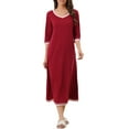 thumbnail image 1 of INSPIRE CHIC Women's Nightgown 3/4 Sleeve V Neck Loungewear Long Sleep Nightshirt with Pockets S Wine Red, 1 of 6