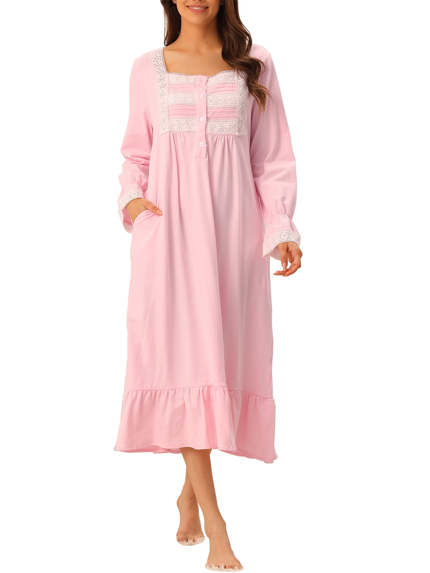 cheibear Women's Nightgown Long Sleeve Ruffle Night Shirt