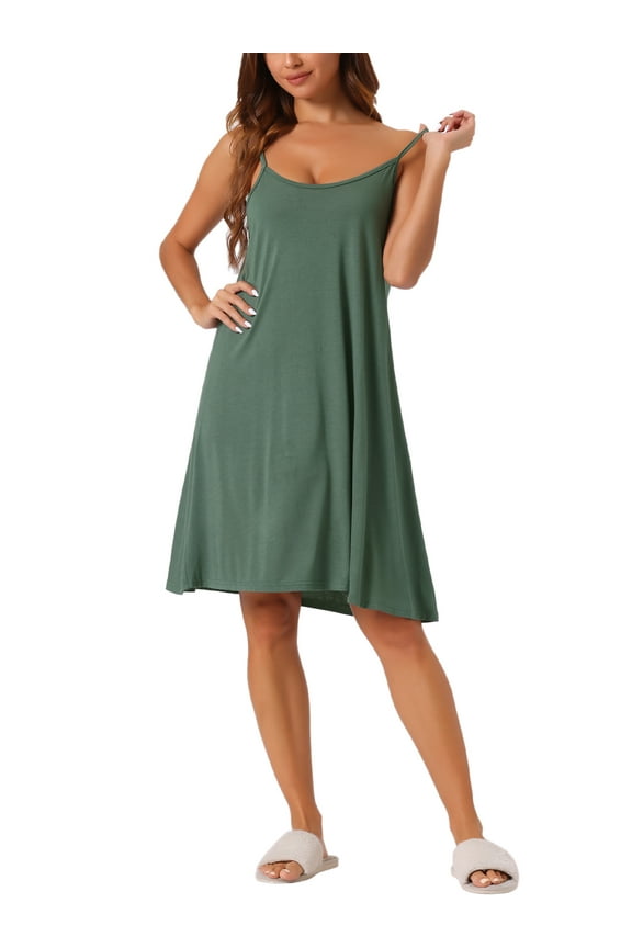 Women's Nightgown Sleeveless Spaghetti Strap Cross Back Sleepwear Dress Nightwear 2XL Green