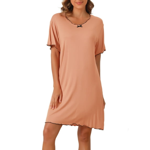 INSPIRE CHIC Women's Nightgowns Soft Ruffled Sleepwear Short Sleeve Sleep Shirt Short Nightshirt with Bow-Knot XL Orange