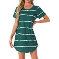 thumbnail image 1 of INSPIRE CHIC Women's Nightshirt Round Neck Short Sleeves Sleepshirt Striped Nightgown L Blue Green, 1 of 6