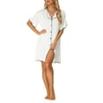 thumbnail image 1 of INSPIRE CHIC Women's Nightshirt Satin Short Sleeve Sleepshirt Button Down Pajama Nightgown L White, 1 of 6