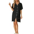 thumbnail image 1 of INSPIRE CHIC Women's Nightshirt Satin Short Sleeve Sleepshirt Button Down Pajama Nightgown M Black, 1 of 6