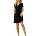 thumbnail image 1 of INSPIRE CHIC Women's Nightshirt Sleepwear Lounge Pajama Dress V Neck Short Sleeve Nightgowns S Dark Black, 1 of 6