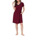 thumbnail image 1 of INSPIRE CHIC Women's Nightshirt Sleepwear Lounge Pajama Dress V Neck Short Sleeve Nightgowns S Red, 1 of 6