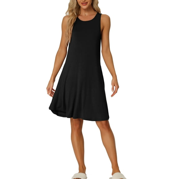 INSPIRE CHIC Women's Nightgown Sleeveless Tank Dress Casual Nightshirt with Pockets XL Black