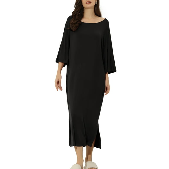 INSPIRE CHIC Women's Nightshirts 3/4 Sleeve Nightgowns Sleepewear Shirt Dress S Black