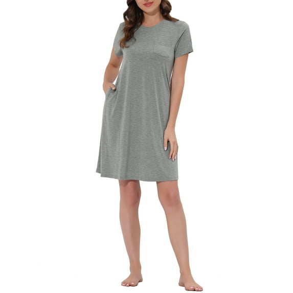 INSPIRE CHIC Women's Sleepshirts Lounge Dress Sleepwear Crew Neck with Pockets Pajamas Nightgown S Gray