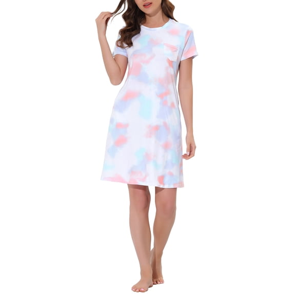 INSPIRE CHIC Women's Sleepshirts Lounge Dress Sleepwear Crew Neck with Pockets Pajamas Nightgown S Pink