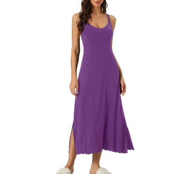 INSPIRE CHIC Women's Pajama Dress Slip Round Neck Cross Back Camisole Long Nightgowns S Dark Purple