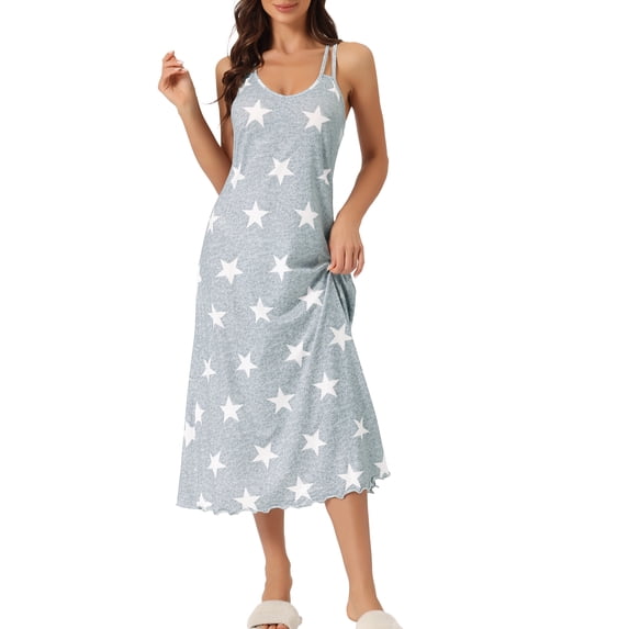 INSPIRE CHIC Women's Pajama Dress Spaghetti Straps Slip Round Neck Cross Back Camisole Long Nightgowns XL Light Gray