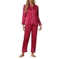 thumbnail image 1 of INSPIRE CHIC Women's Satin Pajama Sets Long Sleeves Tops and Pants 2 Pcs Loungewear S Red, 1 of 6