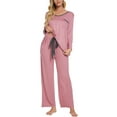 thumbnail image 1 of INSPIRE CHIC Women's Pajama Set Soft Modal Contrast Color Long Sleeve Shirt and Pants Sleepwear 2pcs M Pink, 1 of 5