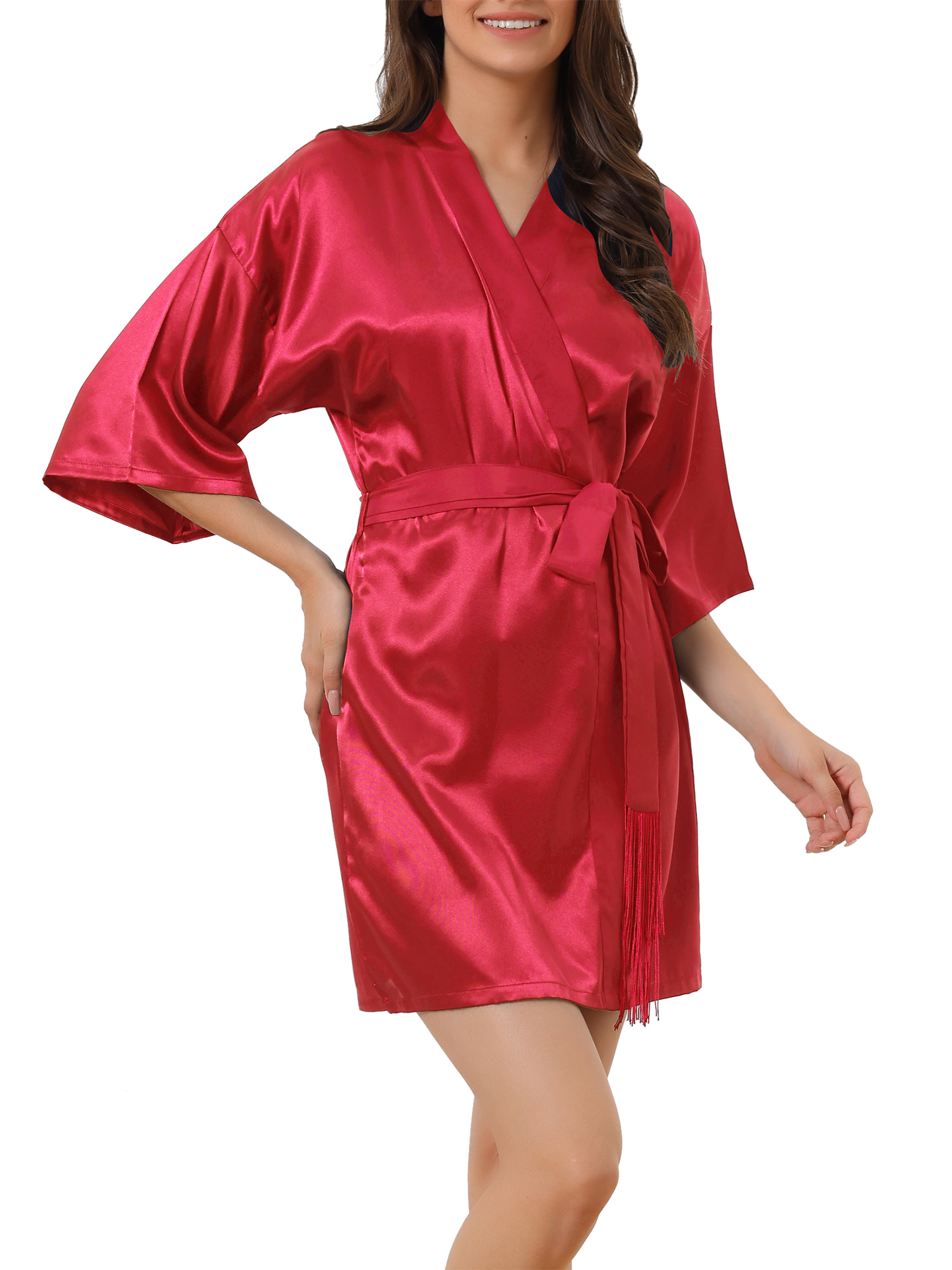 INSPIRE CHIC Women's Silk Robes 3/4 Sleeves Tie Waist Floral Satin ...