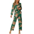 thumbnail image 1 of INSPIRE CHIC Women's Satin Pajamas Sleepwear Long Sleeve Tops with Pants Button Down Floral Lounge Sets XS Green, 1 of 5