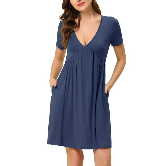 INSPIRE CHIC Women's Nightdress Sleepwear Pajamas Deep V Neck Nightshirt Lounge Nightgowns XL Navu Blue