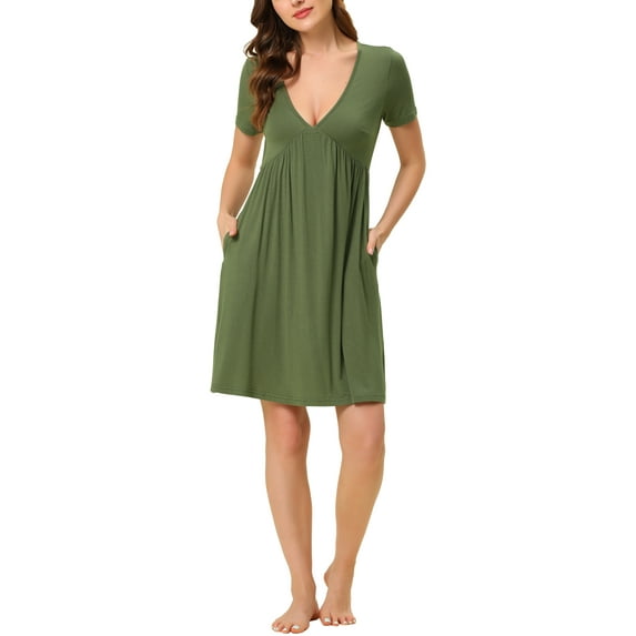 INSPIRE CHIC Women's Nightdress Sleepwear Pajamas Deep V Neck Nightshirt Lounge Nightgowns S Green