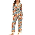 thumbnail image 1 of Womens Silk Pajamas Set Long Sleeves with Pants Lounge Satin Sleepwear S Apricot, 1 of 6