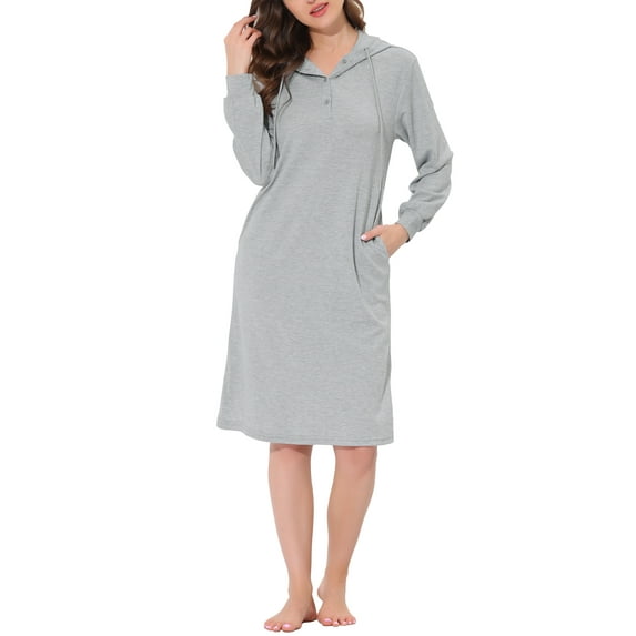 INSPIRE CHIC Women's Pajamas Hoodies Pockets Dress Nightshirt Lounge Sleepwear Nightgown L Gray