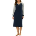 thumbnail image 1 of INSPIRE CHIC Women's Lounge Dress Sleepshirt Pajamas Long Sleeves Henley Neck Nightgowns with Pockets XS Blue, 1 of 6