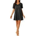 thumbnail image 1 of INSPIRE CHIC Women's Satin Nightgowns V Neck Short Sleeve Striped Sleepshirt Silky Lounge Sleepwear Pajama Dress XL Black, 1 of 6