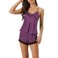 thumbnail image 1 of INSPIRE CHIC Women's Satin Pajamas Set Sleeveless Racerback Cami Tops with Lace Trim Shorts Sliky Lounge Sets M Purple, 1 of 6