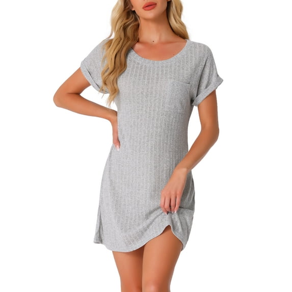 INSPIRE CHIC Women's Valentines Day Ribbed Knit Nightgown Sleepshirt Short Sleeve Sleepwear Casual Crew Neck Nightshirt 3XL Gray