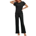 thumbnail image 1 of INSPIRE CHIC Women's Ribbed Knit Sweatsuit Round Neck 2 Piece Set Loungewear Short Sleeve Tracksuit XS Black, 1 of 5