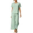 thumbnail image 1 of INSPIRE CHIC Women's Pajama Sets Round Neck Short Sleeve Solid Ribbed Casual Sleepwear Ladies Pajamas M Green, 1 of 6