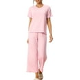 thumbnail image 1 of INSPIRE CHIC Women's Pajama Sets Round Neck Short Sleeve Solid Ribbed Casual Sleepwear Ladies Pajamas M Light Pink, 1 of 6