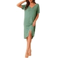 thumbnail image 1 of INSPIRE CHIC Women's Nightshirt Ruffled Trim V Neck Short Sleeve Sleepshirt Pullover Pajama Nightgown M Light Green, 1 of 6