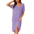 thumbnail image 1 of INSPIRE CHIC Women's Nightshirt Ruffled Trim V Neck Short Sleeve Sleepshirt Pullover Pajama Nightgown M Purple, 1 of 6