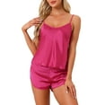 thumbnail image 1 of INSPIRE CHIC Women's Satin Pajamas Sets Cami Top with Shorts 2 Pcs Sleepwear Silky Pajama Set S Rose Red, 1 of 5