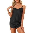 thumbnail image 1 of INSPIRE CHIC Women's Satin Pajamas Sets Cami Top with Shorts 2 Pcs Sleepwear Silky Pajama Set XS Black, 1 of 5