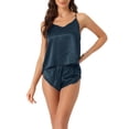 thumbnail image 1 of INSPIRE CHIC Women's Satin Pajamas Sleeveless Cami Sleepwear with Shorts Sliky Lounge Set XS Dark Blue, 1 of 6