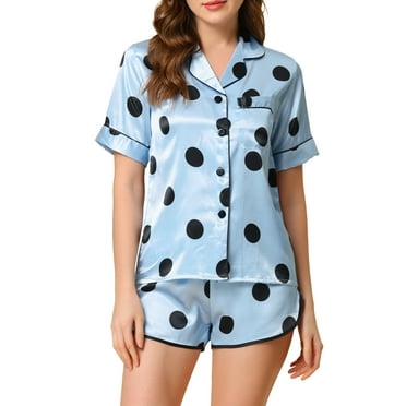 INSPIRE CHIC Women's Satin Pajama Sets Nightwear Sleepwear Tops with Shorts Lounge PJ Sets S Blue