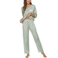 thumbnail image 1 of INSPIRE CHIC Women's Satin Pajama Set 3/4 Sleeves Tops with Pants Sleepwear Lounge Nightwear L Green, 1 of 5