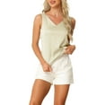 thumbnail image 1 of INSPIRE CHIC Satin Shirts for Women V Neck Sleeveless Silky Casual Pajamas Tank Top  L Beige, 1 of 6