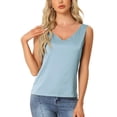 thumbnail image 1 of INSPIRE CHIC Women's Satin Pajamas Tank Top V Neck Sleeveless Silky Casual Shirt Blouse XS Blue, 1 of 6