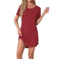 thumbnail image 1 of INSPIRE CHIC Women's Sleepshirt T-shirt Dress Colorful Striped Short Sleeve Nightshirt Nightgown L Burgundy, 1 of 6