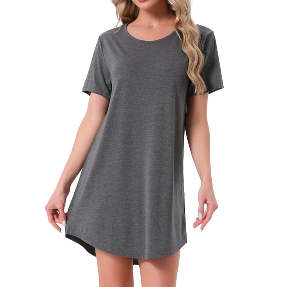 INSPIRE CHIC Women's Sleepshirt T-shirt Dress Colorful Striped Short Sleeve Nightshirt Nightgown L Gray