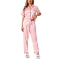 thumbnail image 1 of INSPIRE CHIC Women's Sleepwear Button Down Shirt with Pants Nightwear Lounge 2 Pcs Pajama Set XL Pink, 1 of 4