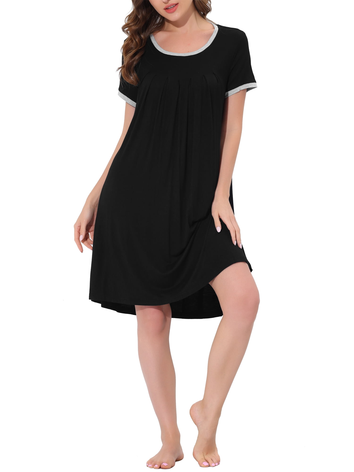 cheibear Women's Sleepwear Pajama Dress Soft Nightshirt with Pockets Lounge Nightgown