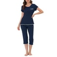 thumbnail image 1 of INSPIRE CHIC Women's Sleepwear Pajama Set Nightwear Round Neck Loungewear with Capri Pants L Navy Blue, 1 of 6