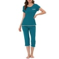 thumbnail image 1 of INSPIRE CHIC Women's Sleepwear Pajama Set Nightwear Round Neck Loungewear with Capri Pants L Peacoke Green, 1 of 6