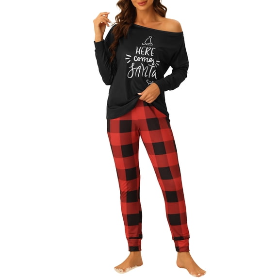 INSPIRE CHIC Women's Sleepwear Pajama Soft Round Neck Winter Elk Loungewear Sets XL Black