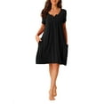 thumbnail image 1 of INSPIRE CHIC Women's Sleepwear Spring Summer Short Sleeves Lounge Nightgown with Pockets M Black, 1 of 6