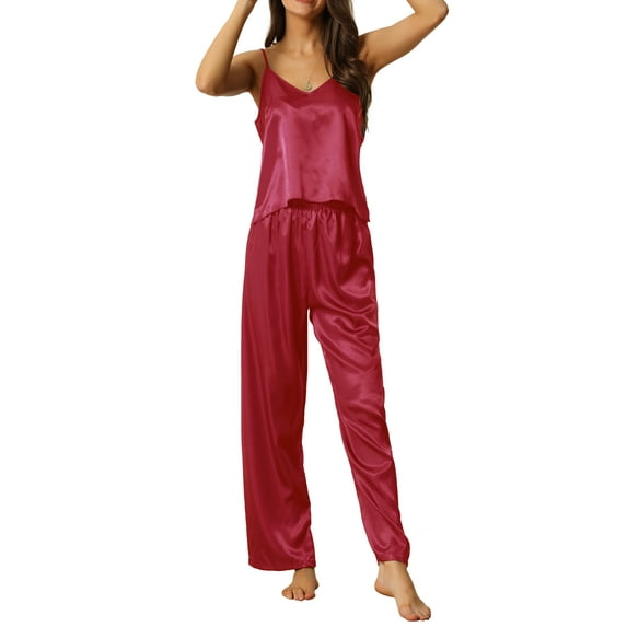 INSPIRE CHIC Women's Solid Color 3 Pcs Camisole Shorts Pants Ladies Pajamas Sets XS Red