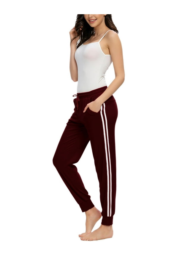 Women's Sports Yoga Bottoms Pajama Casual Trousers Straight Lounge Jogging Pants S Red
